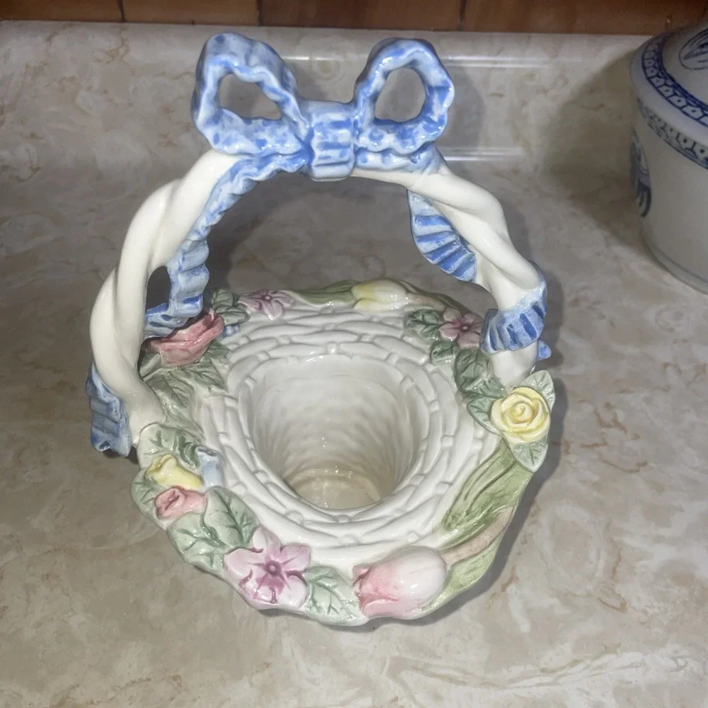 Vintage Fitz & Floyd Bunny & Hallow Ceramic Basket Sprint‎ Easter Flower Collect